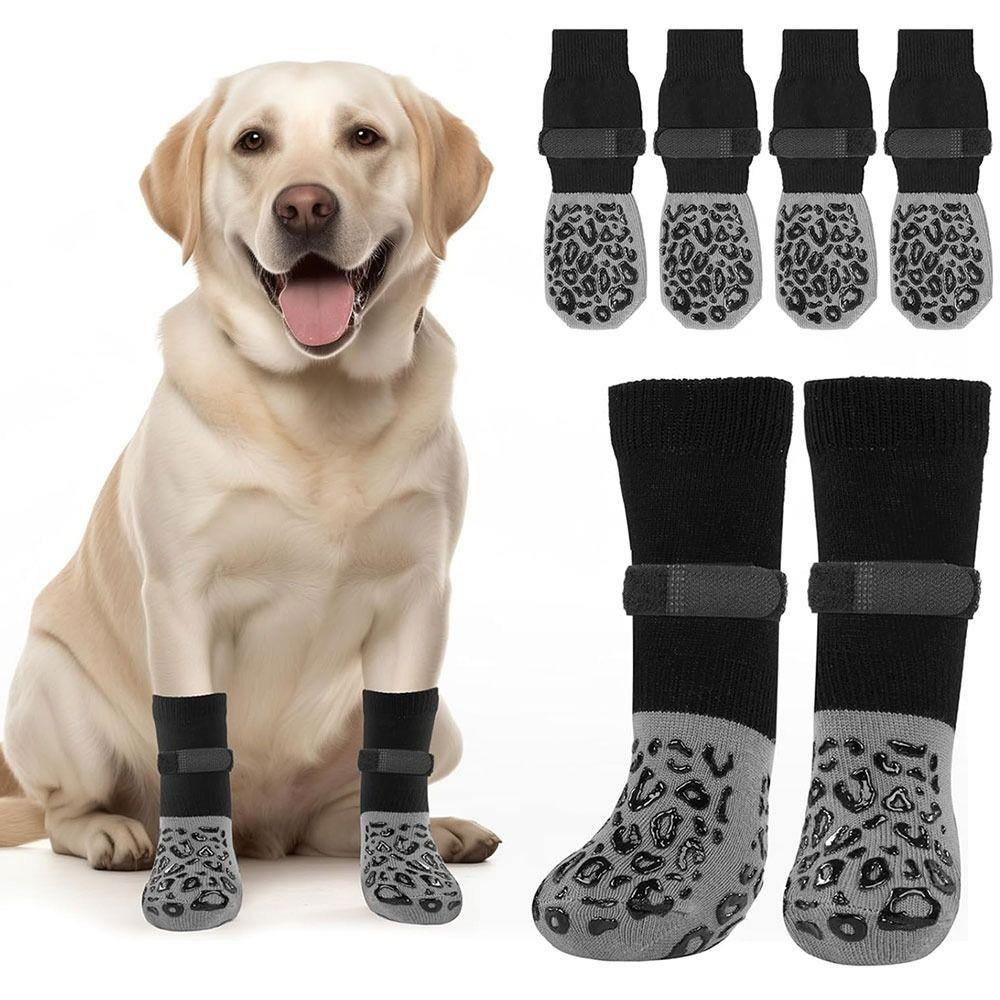 4 STÜCK Kratzschutz Strick Socken Verstellbares Band Pfotenschutz Gemütliche Hundesocken Holzböden