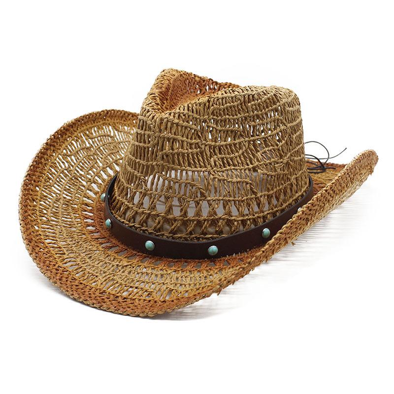 Hollow Straw Hat Styling Hat Sunshade Graffiti Spray Paint Men'S And Women'S Western Style Maran Paper Rope Cowboy Hat