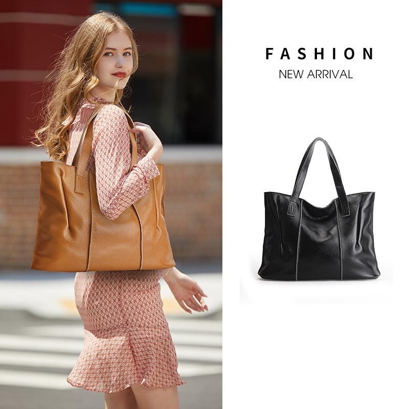 First layer cowhide large-capacity portable tote bag, high-end sense versatile fashion women's genuine leather shoulder bag