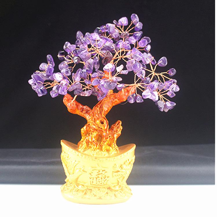 Amethyst Money Tree Ornament: Purple Wealth-Attracting Home Decor Gift