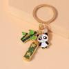 Lovely Enamel Panda Keychain Bamboo Keyring for Men Women Car Key Holder Handbag Pendant DIY Handmade Jewelry Gift