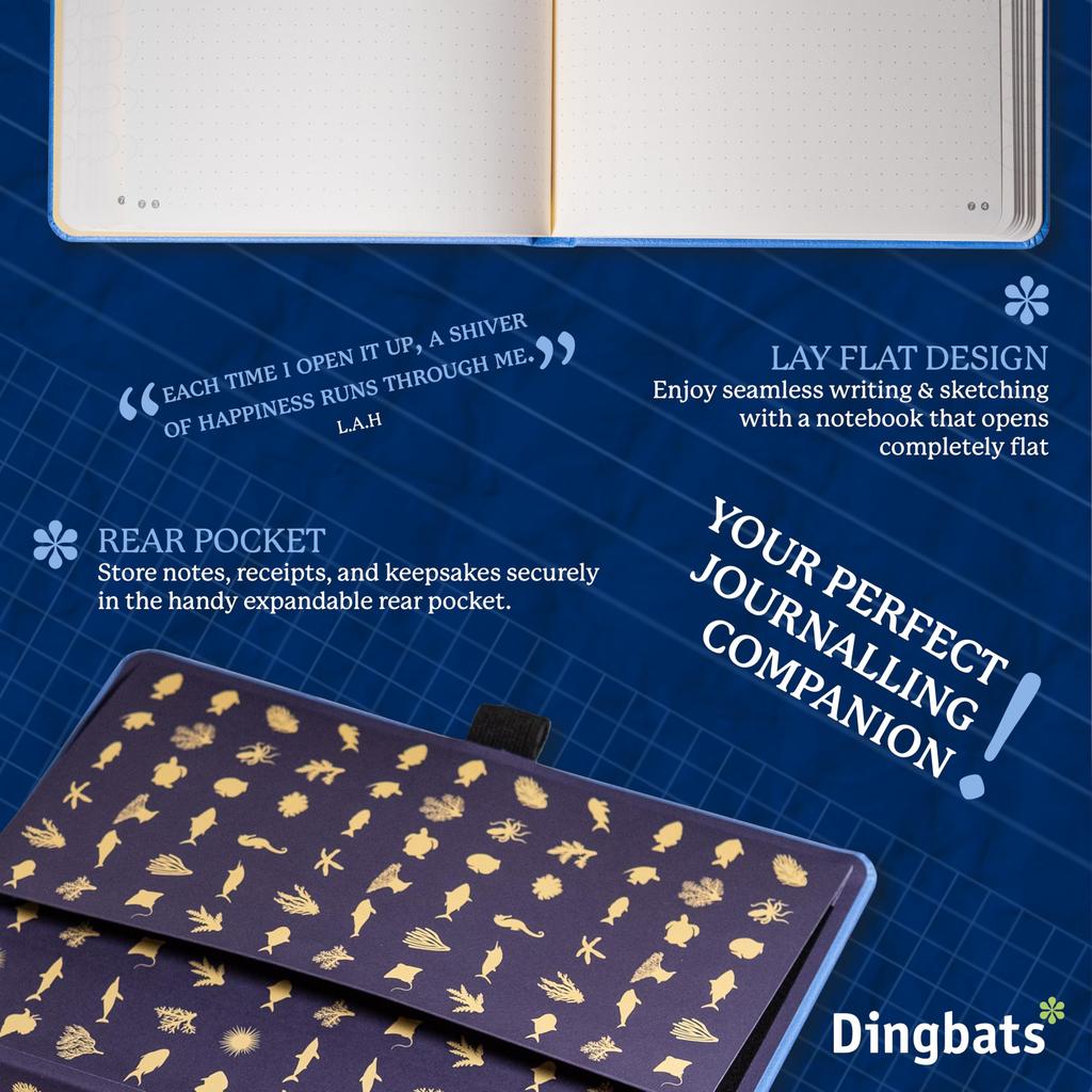 Dingbats Earth Dot A5 Medium Sky Blue Great Barrier Reef Hardcover Cream 100gsm Inkproof Paper Numbered Index Key Pages - Notebook, - - - Pages, &