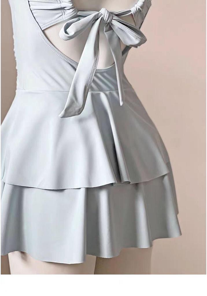 Süßer Damen-Falten-Push-Up-Badeanzug mit Feen-Design, einfarbig, ideal für kleine Brüste und leicht übergewichtige Figuren