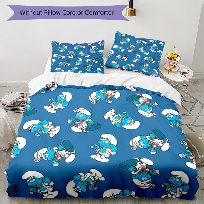 3pcs The Smurfs Bedding Set Duvet Cover Closure Includes 1 Duvet Cover & 2 Pillowcases, Soft and Comfortable for All Seasons.