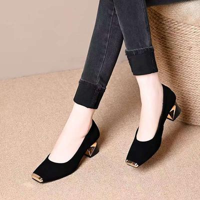 French High Heels Women's 2025 New Fashion Simple Metal Iron Head Shallow Mouth Temperament Commuter Thick Heel Four Seasons Single Shoes