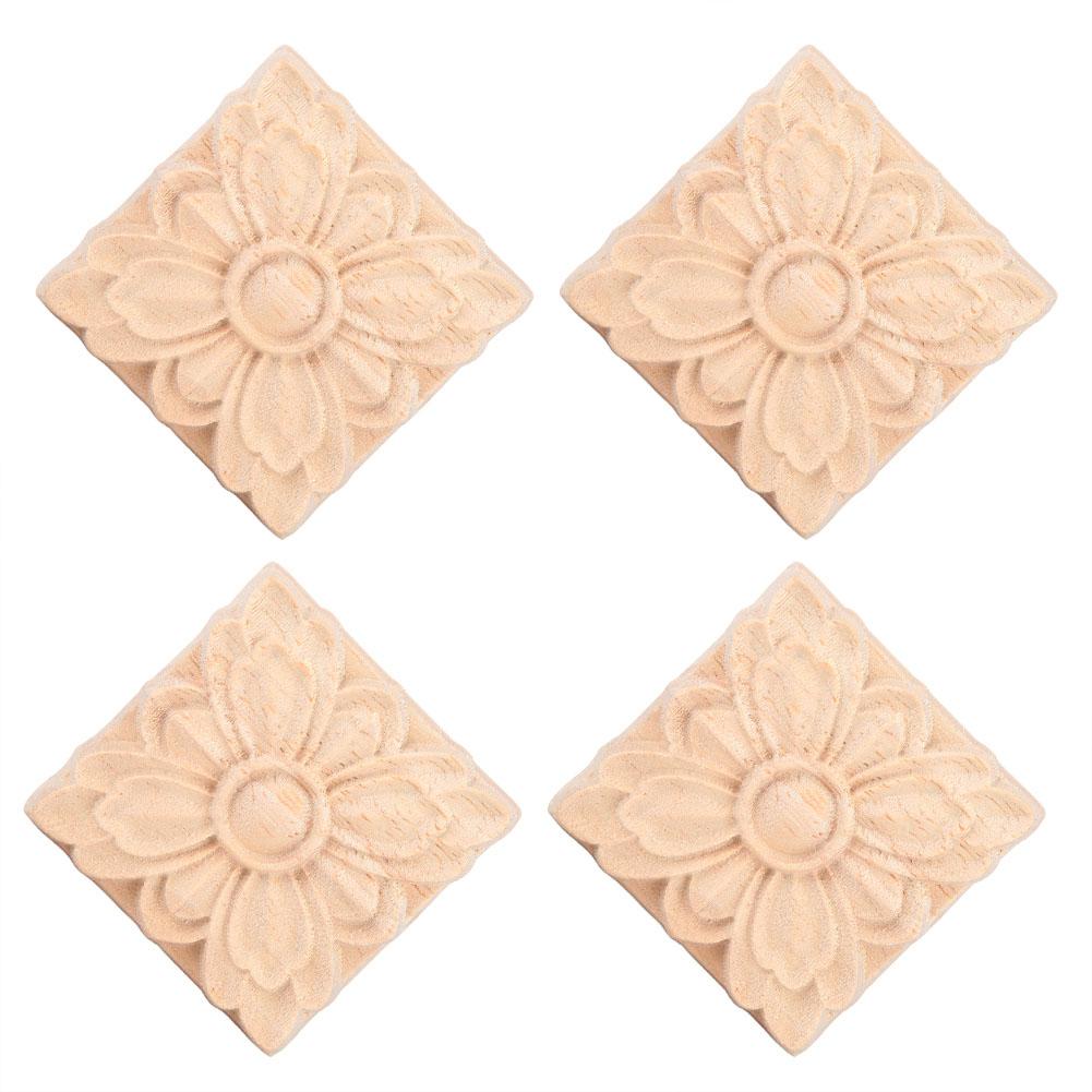 

4 шт. резные квадратные накладки-аппликации с цветочным узором для дверей, шкафов, неокрашенный декор для мебели(# 2)