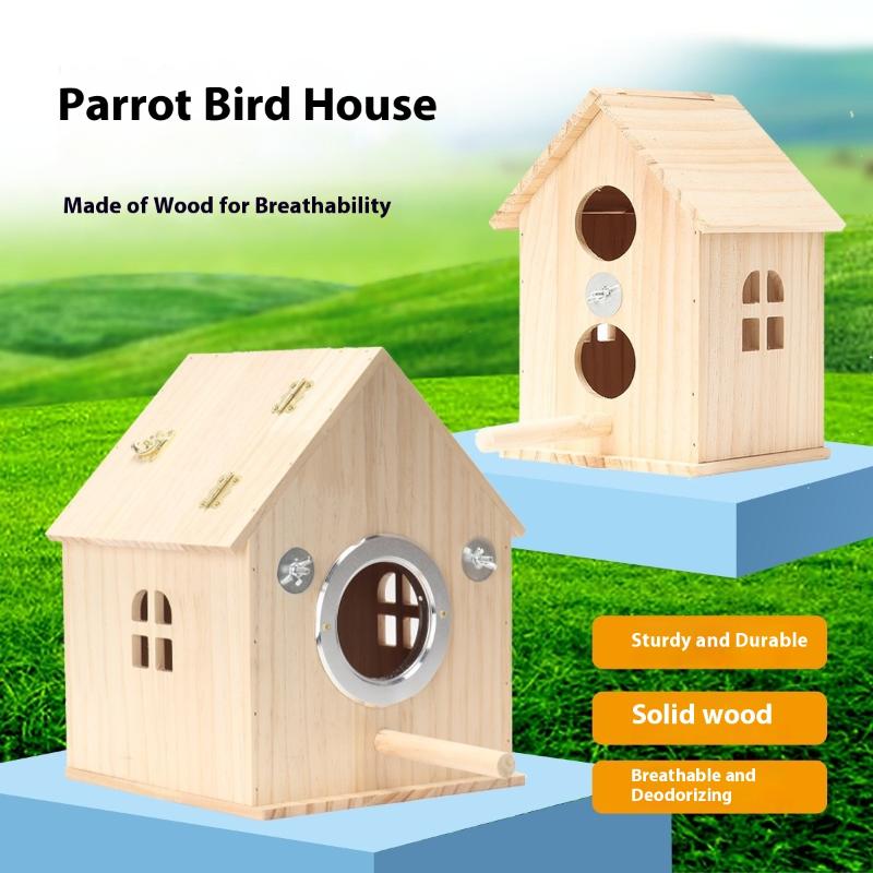 Bird Wooden Cage For Bird Cage Parrot Circular Cage Anti Splash Proof Cage Bird Toys For Pet