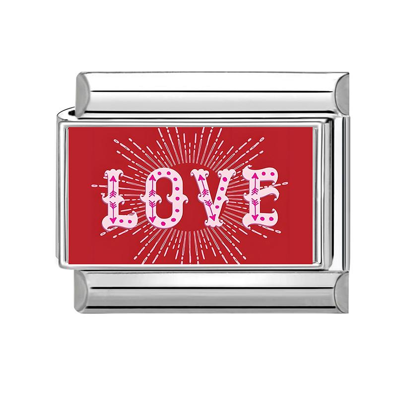 New Romantic Valentine's Love Series Pink Heart Italian Charm Links Fit 9mm Stainless Steel Bracelet DIY Making Jewelry Gift