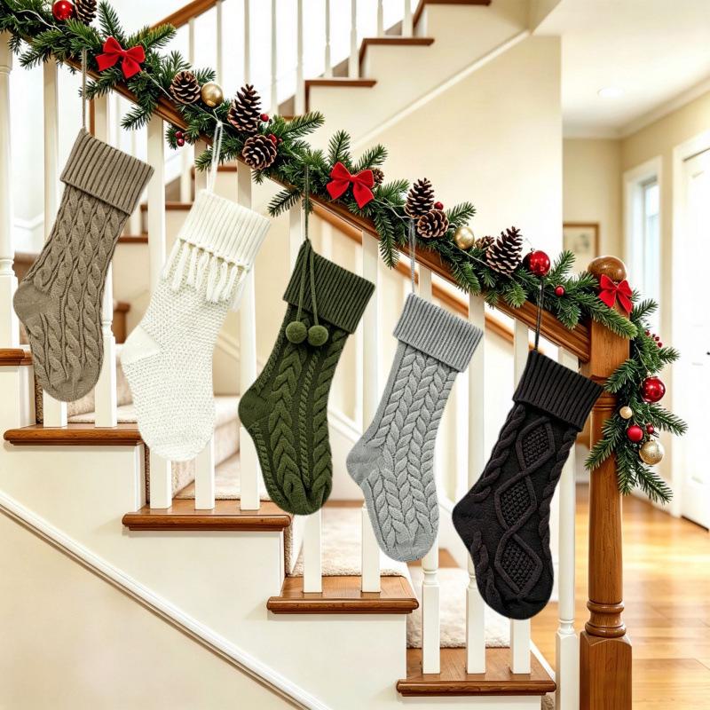 Knitted Christmas Stockings for Fireplace Decoration - Festive Ornaments
