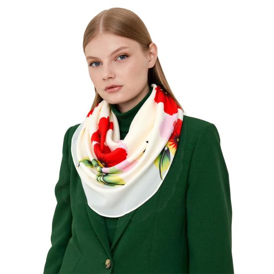 Women Fashion Long Soft Wrap Shawl Rose Flower Printed Sheer Chiffon Scarf