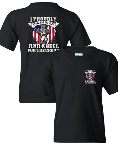 I Proudly Stand For Flag Kneel For Cross FRONT BACK DT Youth Kids T-Shirt Tee Unisex T-Shirt M
