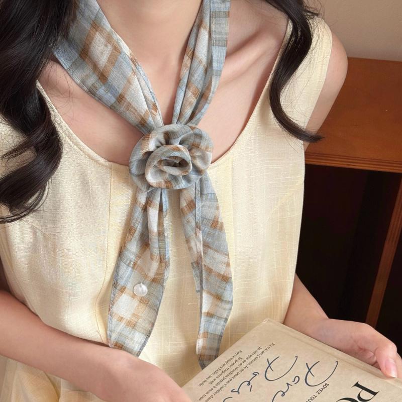 Spring Summer Colorful Polka Dot Floral Decorative Scarf Necktie Soft Lightweight Breathable Lace Up Accessory Fashion Decor