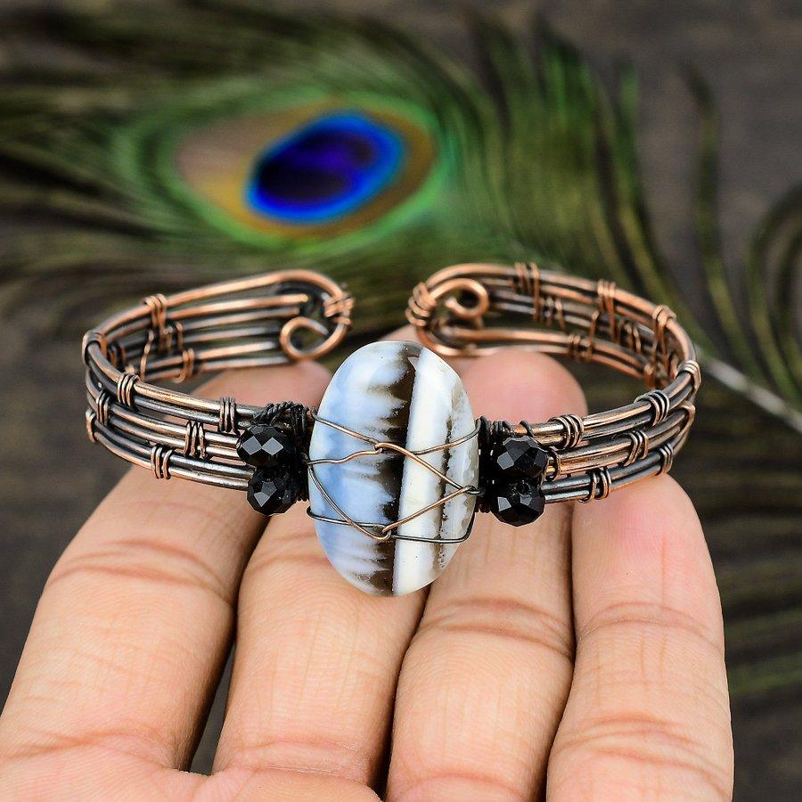 Owyhee Opal Handmade Copper Wire Wrap Cuff Bangle Adjustable g3R23