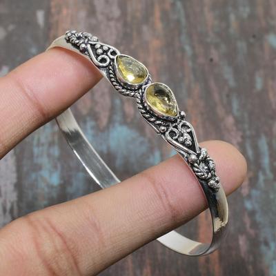 Prachtige Citrien Edelsteen Handgemaakte 925 Sterling Zilveren Manchet Sieraden Armband Verstelbaar