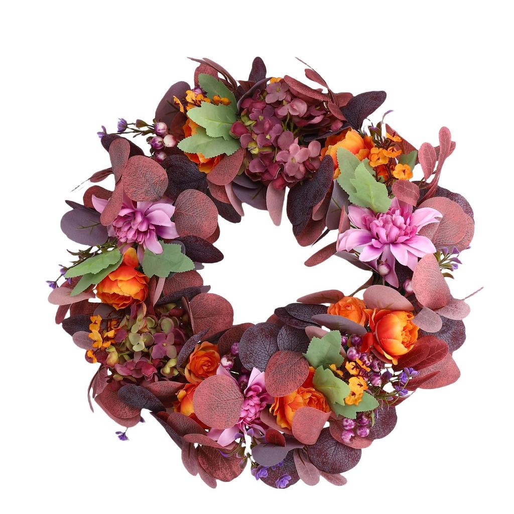 Artificial Wreath Vibrant Colors Retro Simulated Autumn Wreath with Flowers Leaves for Front Door Courtyard Wedding Decoration