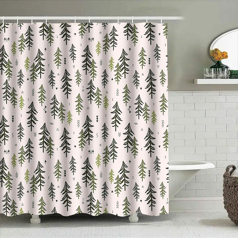 Botanical Shower Curtain Forest Trees Pattern Nature Greenery Backdrop Washable Bathroom Decor Vintage Rustic Home Textile