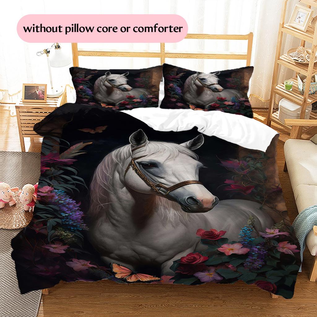 1 Stück Pferdebettwäsche Steppdecke Set Bettbezug Kissenbezug Heimdekoration Geburtstagsgeschenk (1 * Bettbezug + 15 * Kissenbezug, ohne Füllung)