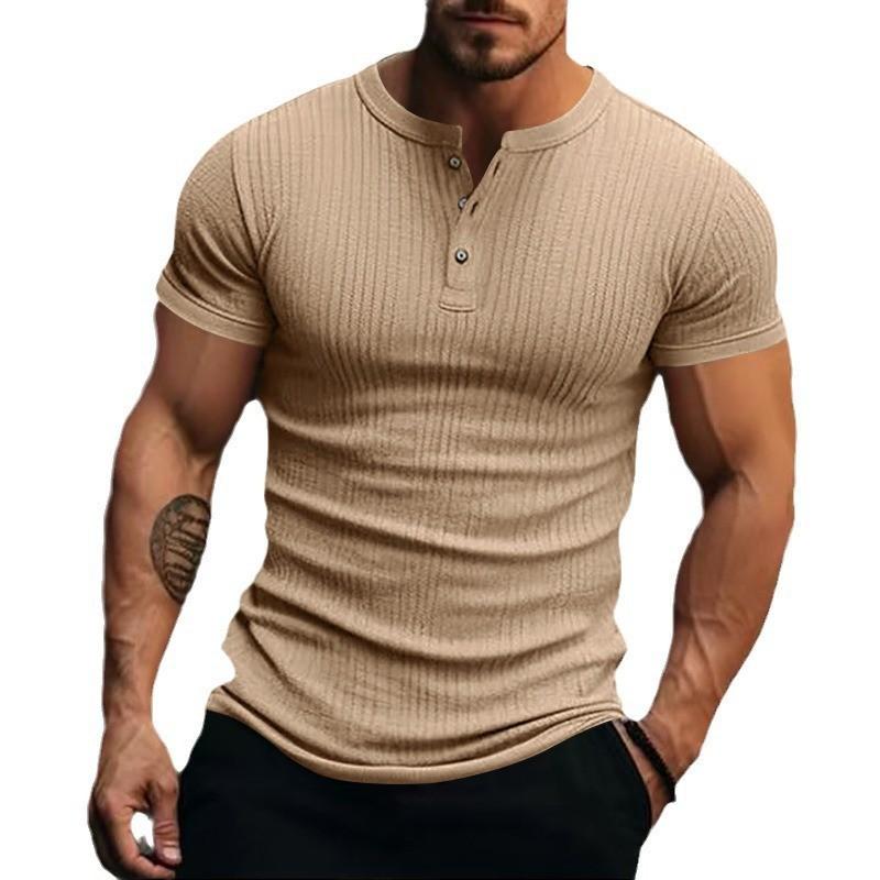 Športové voľnočasové pánske tričko s krátkym rukávom v kombinácii s jednofarebnou americkou Henry Shirt Top pre pánske tričká (pánske)