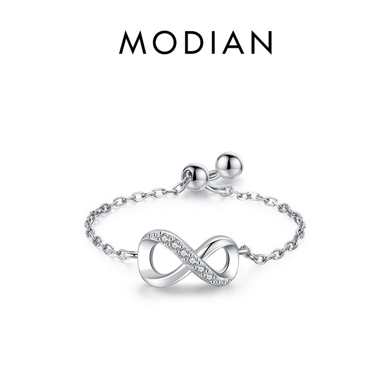 

26 Style CZ Heart Flower Infinite Symbol Link Chain Ring 925 Sterling Silver Hearts Adjustable Rings For Women Jewelry