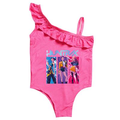 Kids Girls Cartoon Anime K-Pop Rumi Zoey Mira Print Ruffle Swimsuit Swimming One-piece Bodysuit Swimwear