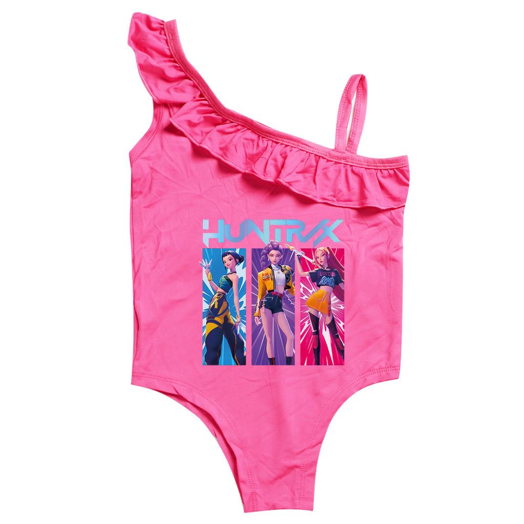 

Kids Girls Cartoon Anime K-Pop Rumi Zoey Mira Print Ruffle Swimsuit Swimming One-piece Bodysuit Swimwear 140cm рожевий червоний колір