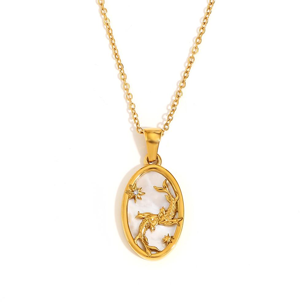 

MamacitaLay 18K Gold Plated Stainless Steel Zircon Star Twelve Constellation Shell Necklace Women s Waterproof Neck Jewelry Gift