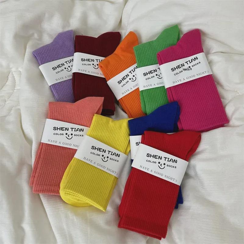 Women's Colorful Mid-Tube Socks In Violet, Orange, Rose, and Red for Modern Dance with Shark Print