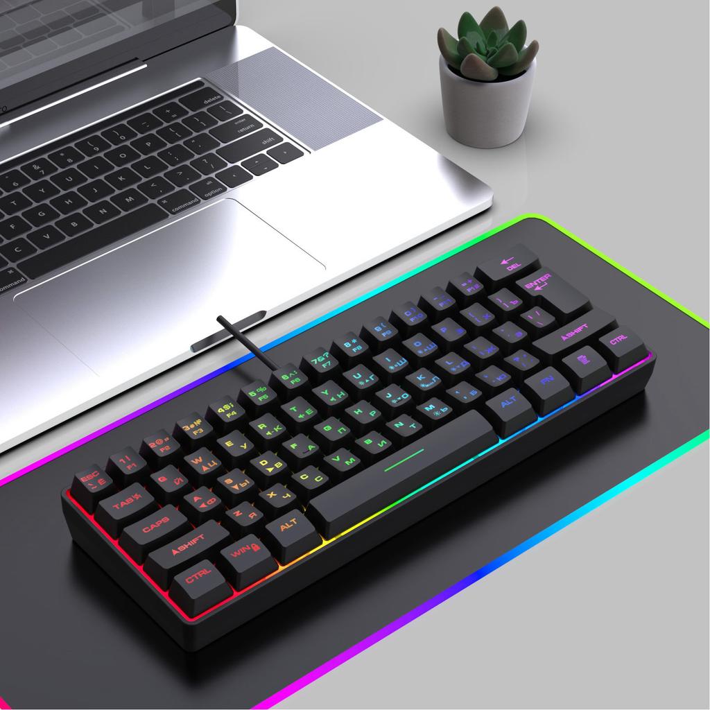 Russische Mechanische Gaming-Tastatur 61 Tasten Kompakt RGB Kabelgebunden Russisch Englisch Tastatur für Arbeit Geschäftsreise