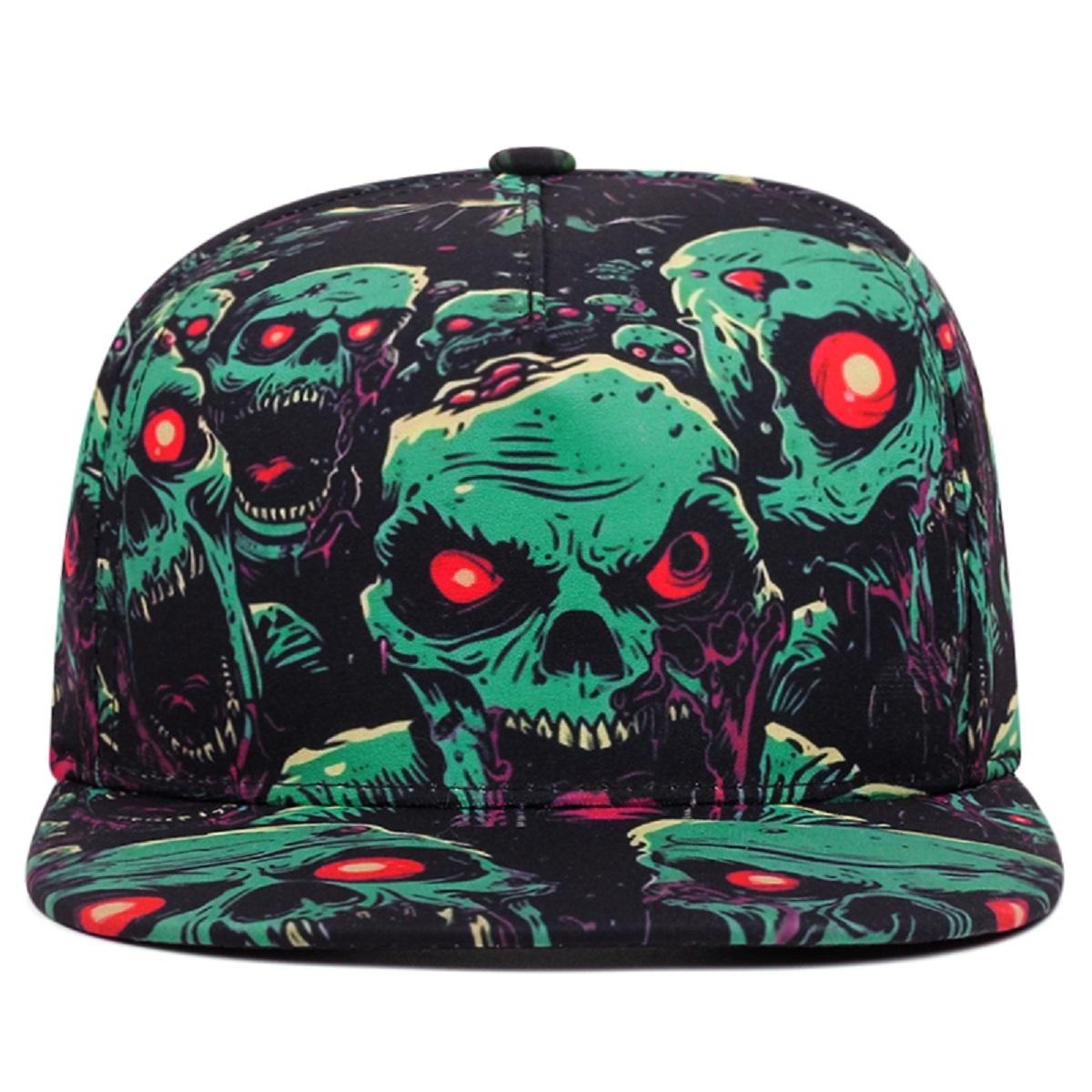 Yiran Bag Men's Red/Green Printed Eyes Skull Colorful Zombie Skull Flat Brimmed Hat Unisex Hiphop Hat Baseball Cap Outdoor Casual Decorative Hat