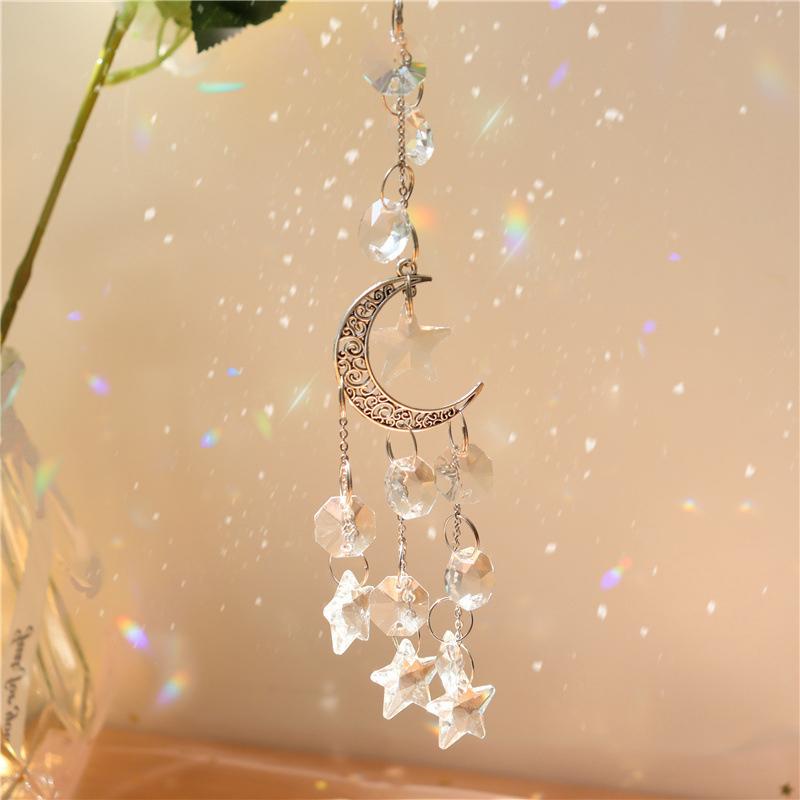 Suncatcher Crystal Rainbow Chaser Wind Chimes Moon Sun Catcher Glass Prism Outdoor Window Decor Home Garden Car Hanging Pendants