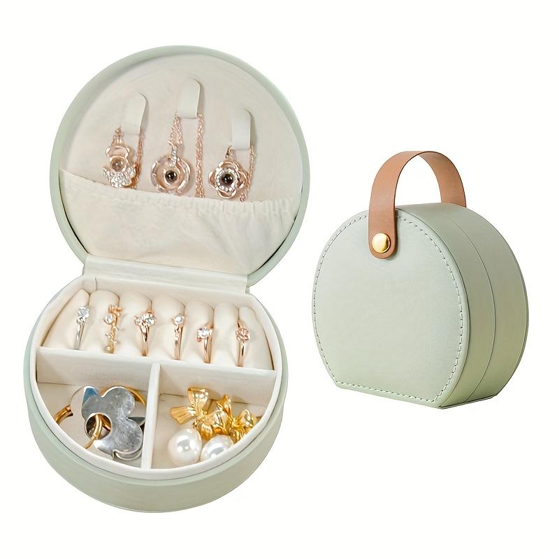 

1pc Multipurpose Half-Round Portable Jewelry Box Storage Case Mini Earring Necklace Ring Holder зелёный