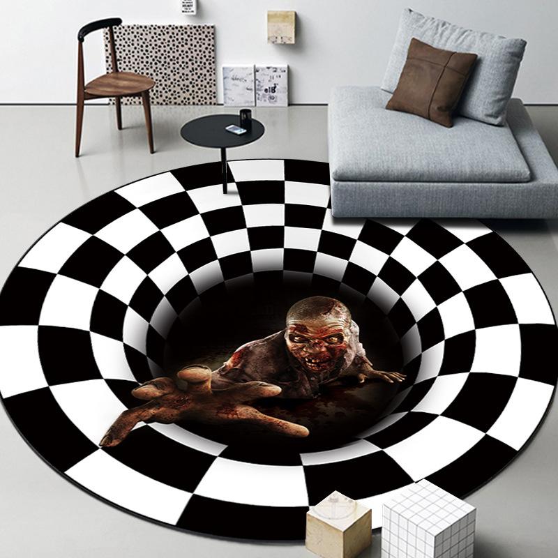 3D Vortex Optical Illusion Rugs Trap Area Carpet Anti-Slip Round Mats Large Carpets for Living Room Sofa Swirl Washable Carpet