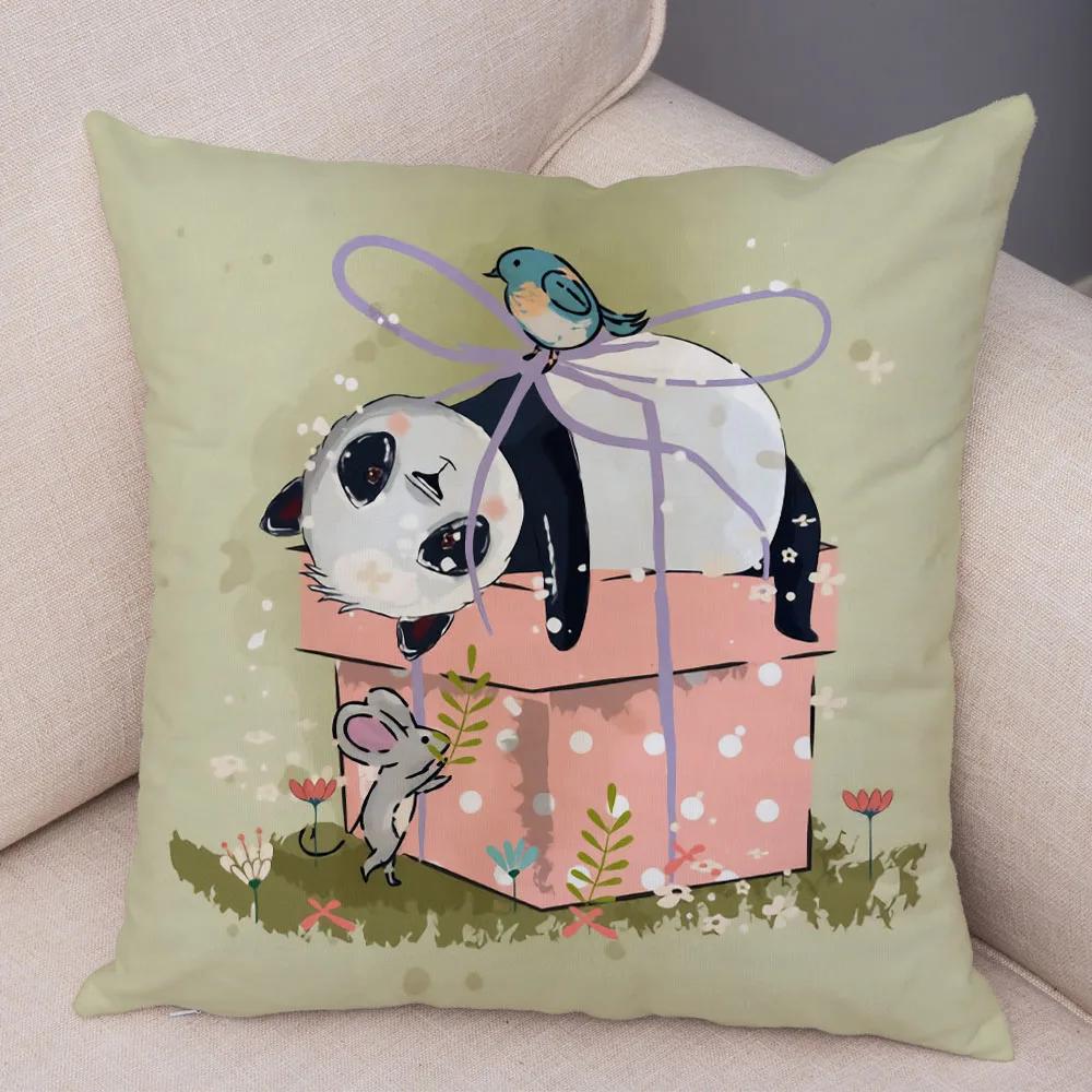 Home Decoration Colorful Cartoon Panda Bear Kids Sofa Car Pillow Cover Cute Animal Cushion Cover funda de almohada