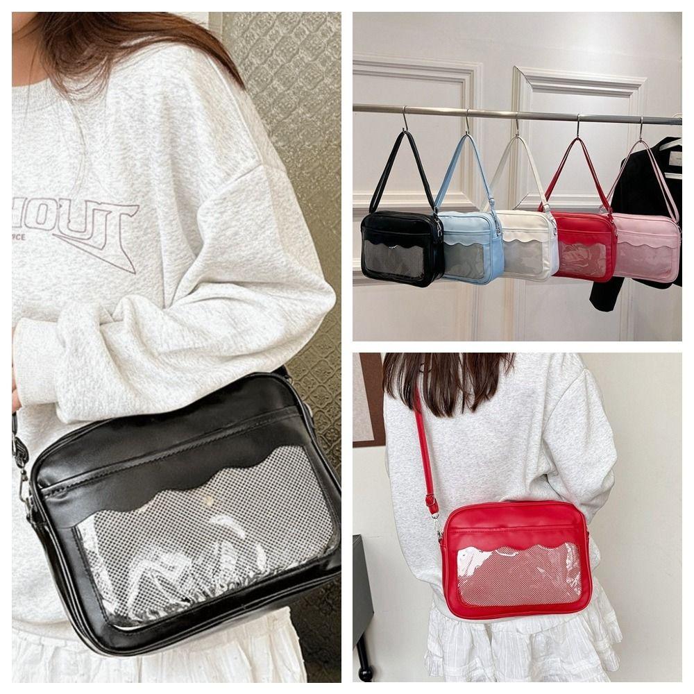 Y2K Transparent Ita Bag PU PVC Crossbody Bag Wash Bag JK Uniform Shoulder Bag  Women