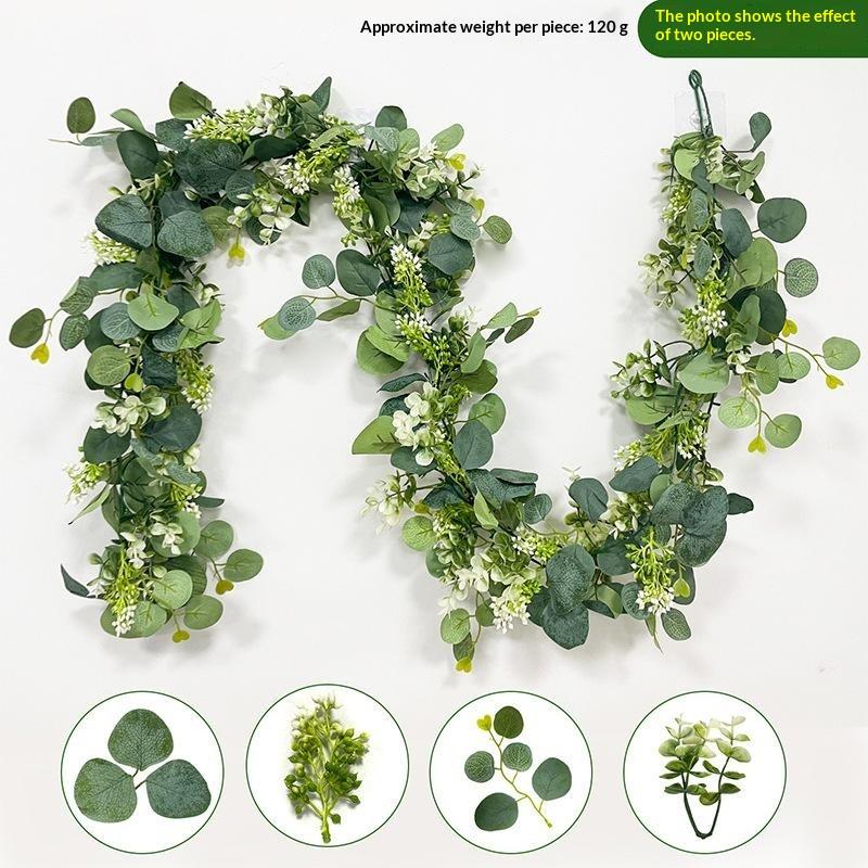 2Pcs Artificial Eucalyptus Vine With White Flowers Faux Greenery Garland For Wedding Arch, Wall And Party Decoration