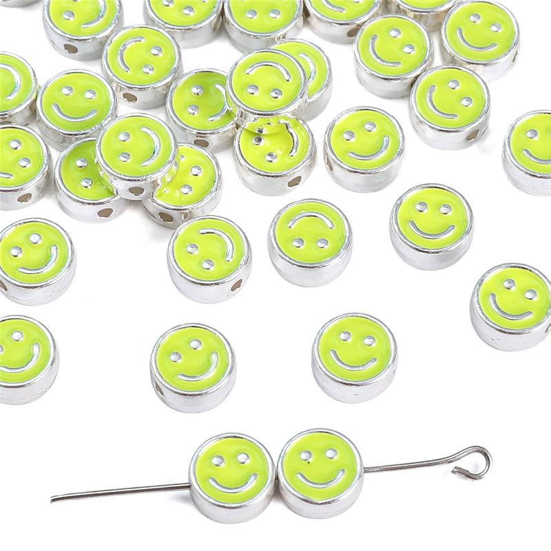 

Металлические свободные разделительные бусины Happy Face для изготовления ювелирных изделий своими руками, браслетов, ожерелий, подвесок светло-зеленый