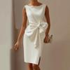 Vestidos Sexy Bowknot Ruffled Slim Party Dresses Woman Spring O Neck Elegant Commute Dress Summer Sleeveless Hollow Out Sundress