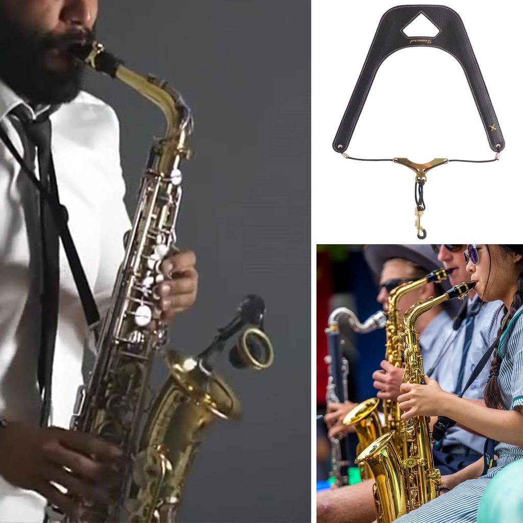 Saxophone Strap Adjustable Neck Strap Saxophone Harnesses PU Leather Padded Soft Neck Slings Comfortable and Breathabilit
