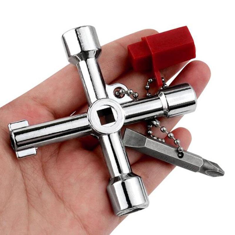 5 in 1 Kreuzschlüssel Schraubenschlüssel mit Zubehör Universal Vierkant Dreieck Zug Elektro Schaltschrank Kasten Aufzug Schrank Legierung