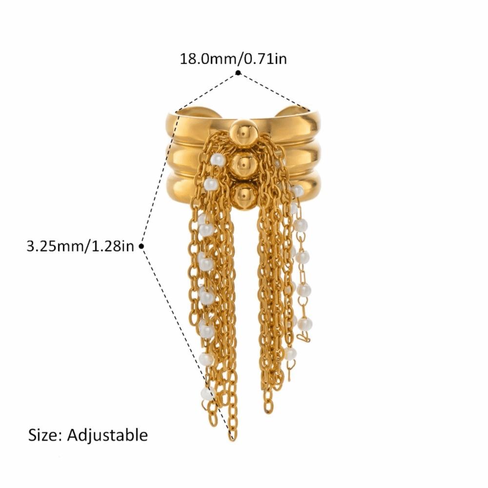Creative Stainless Steel Tassel Ring Beaded Chain Three-Layer Gold Color Plated Ring Open Finger Ring Jewelry Accessories золотой
