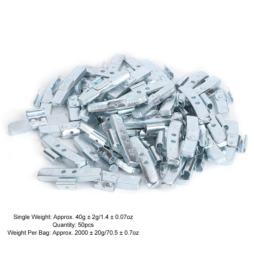 50pcs 40g 1.4oz Clip On Wheel Balance Blocks Aluminum Alloy P Style Tire Weight Balancing Assortment(Without Wheel