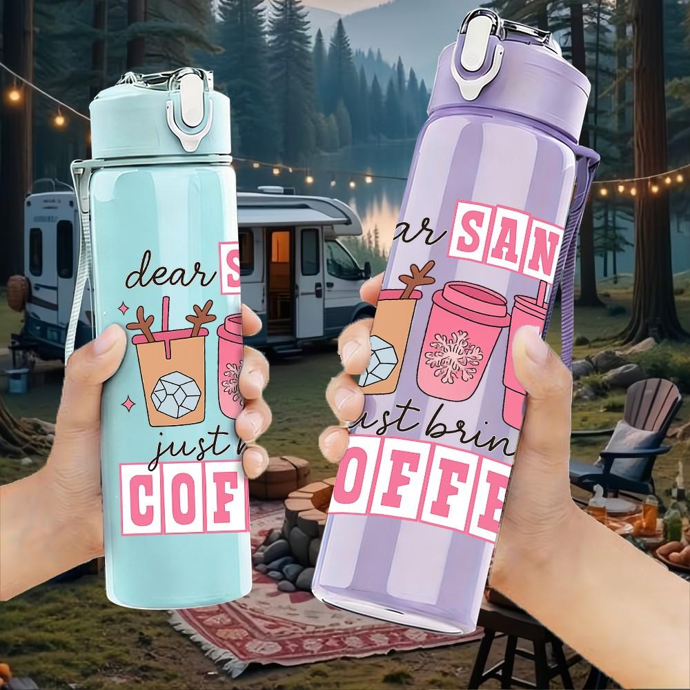 1PC Dear Santa Need Coffee Pink Print 750ml Color Plastic Sports Water Bottle Leakproof Flip Straw Lid Suitable for Sports Office Home Use