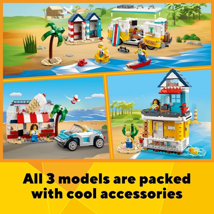 LEGO Creator 3-in-1 Beach Camper Van Building Kit – Transforms to Ice Cream Shop & Beach House – 31138 Multicolor