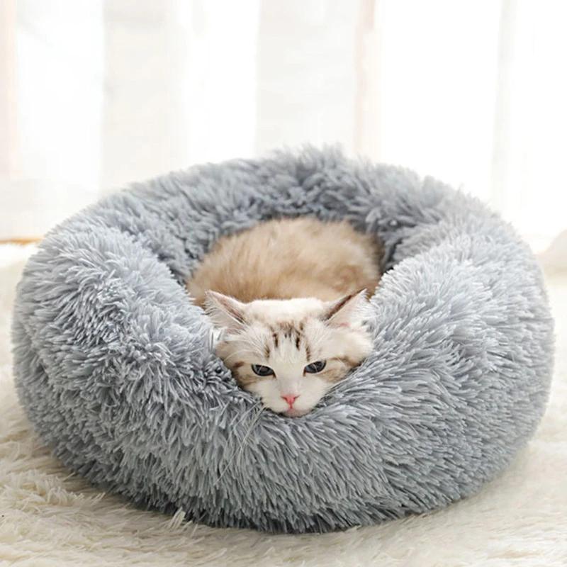 40-100cm Round Cat Bed Pet Bed Kennel Non-Slip Winter Warm Dog Kennel Sleeping Long Plush Soft Puppy Cushion Mat Cat Supplies