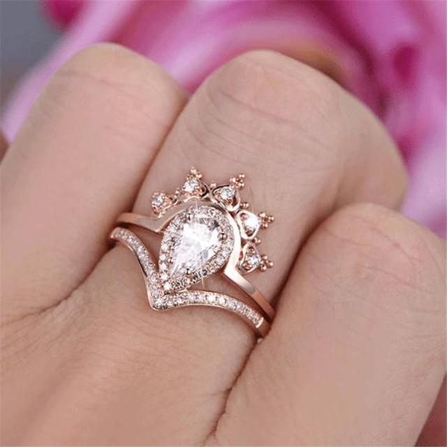 Gu Li Vintage Crystal Drill Hollow Crown Shaped Queen Style Micro Pave Crown Rings For Women Party Ring