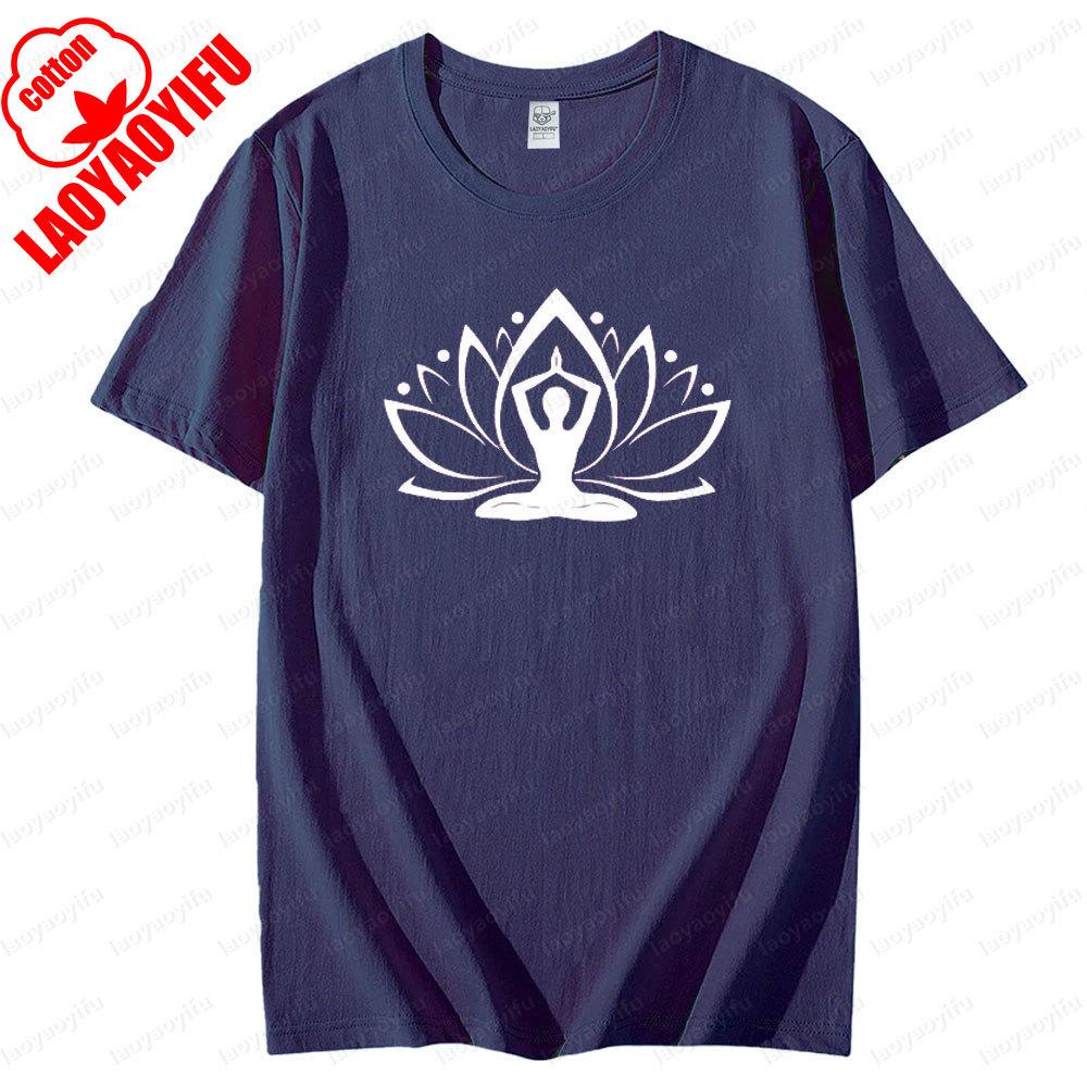 

Yoga Flower TShirt Meditation TShirt Spiritual T Shirt Women Crewneck Cotton Short Sleeve Creative Design Summer Casual Tee S