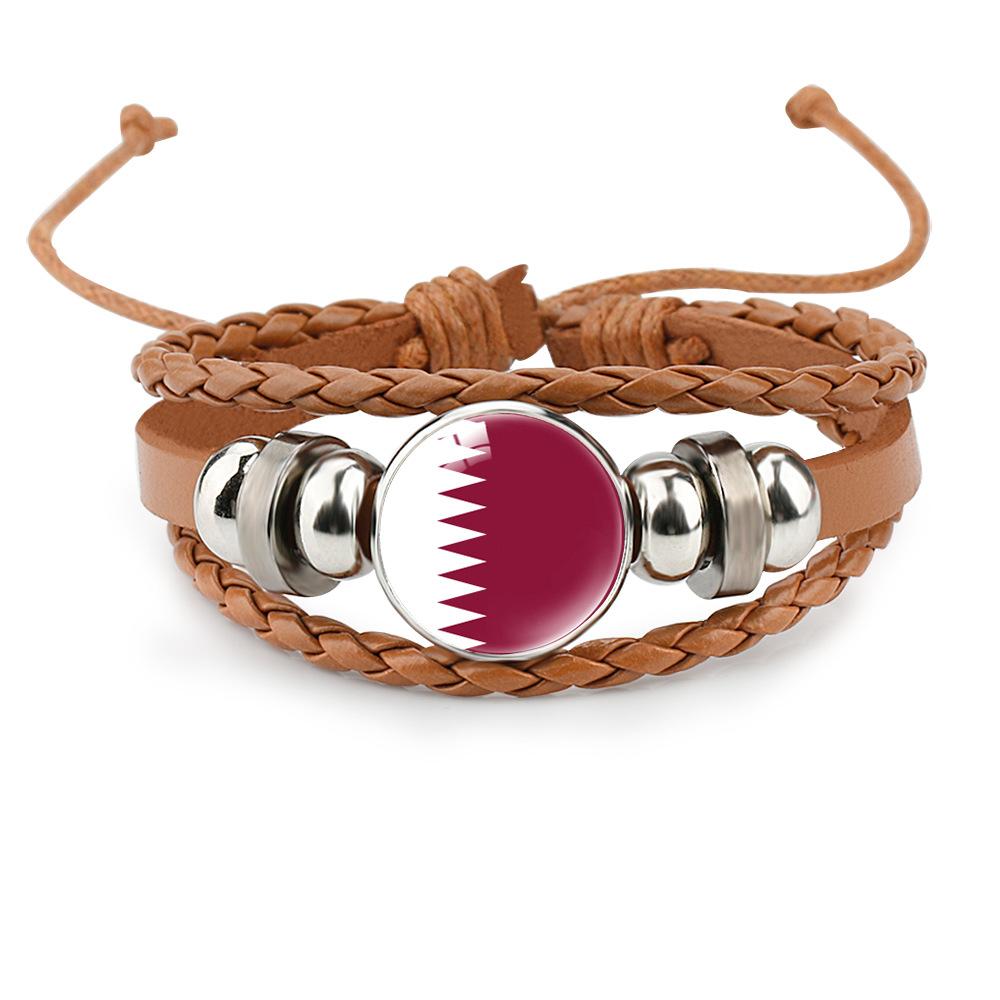World Cup Leather Bracelet National Flag Soccer Match Souvenir  Adjustable Cowhide Woven Bracelet for Men Women,Sports  Fan Accessories