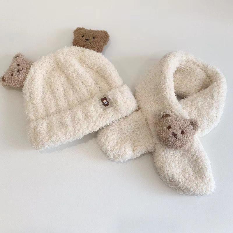 Premium Plush Baby Bear Hat & Scarf Set - Warm, Cute & Cozy Ear Protection for Autumn/Winter