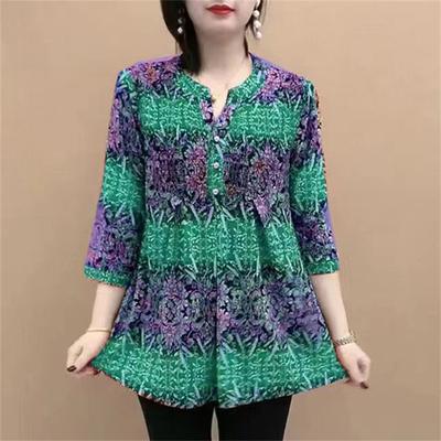 Women's Clothing 2024 Spring Summer Fashion Print Blouse Casual O Neck Three Quarter Sleeve Shirt Female Loose Tunic Tops Blusas