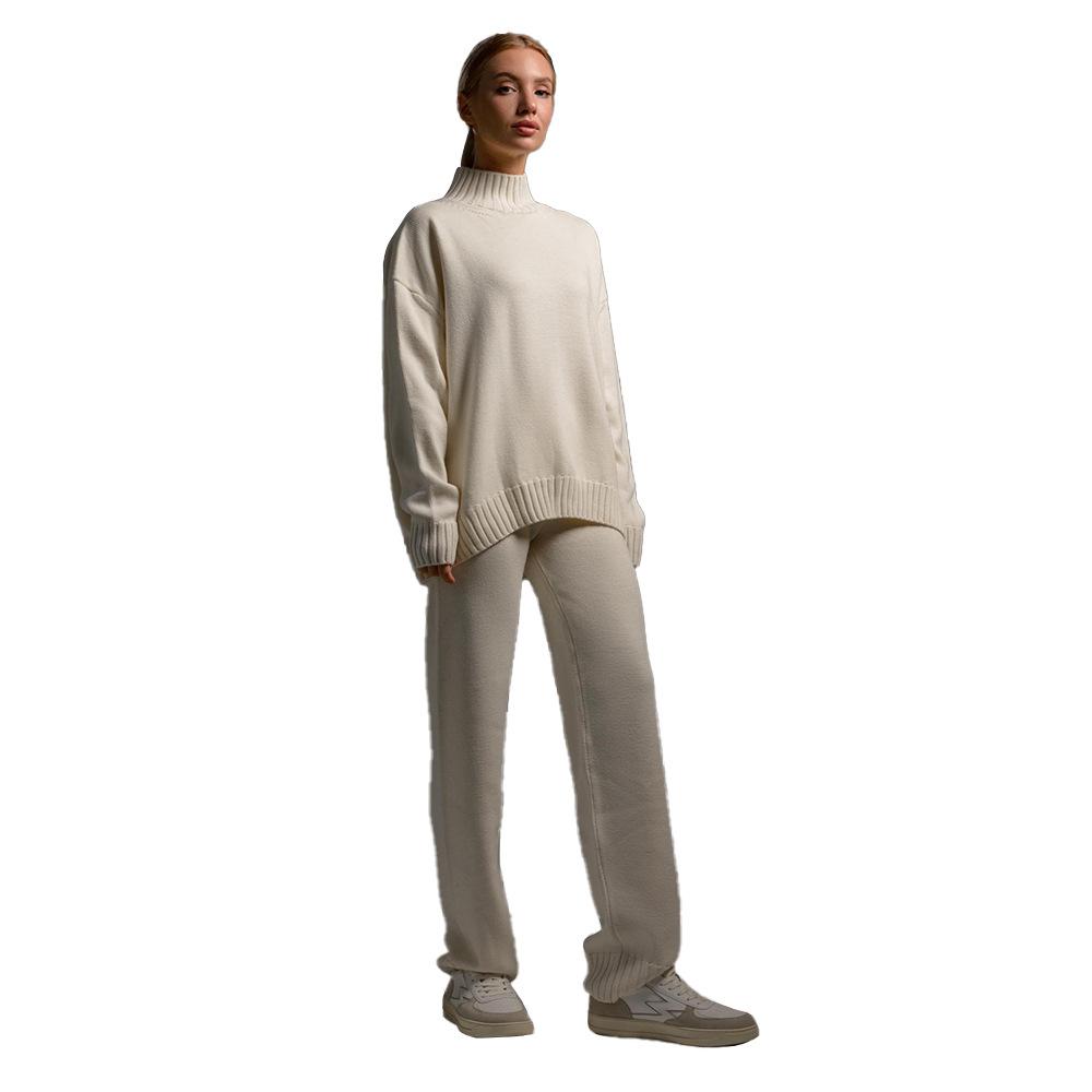 Semi-turtleneck sweater set Europe, America 2025 autumn and winter new knitted jumper + trousers sweater set women